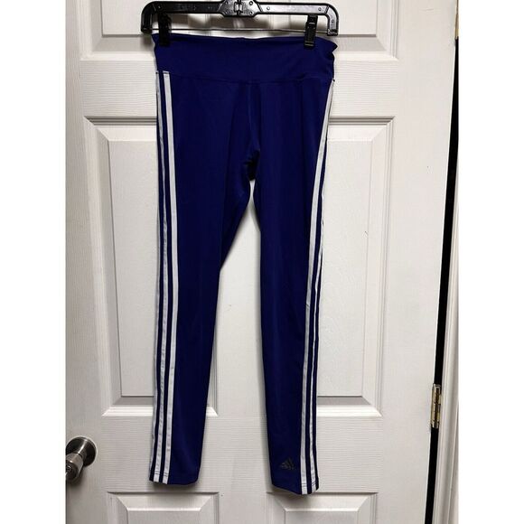 014-009 Adidas Leggings Womens S blue Climalite 3 Stripes Pants Stretch Active - Picture 1 of 12